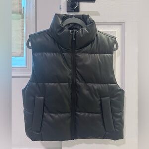 Zara Black Faux Leather Puffer Vest